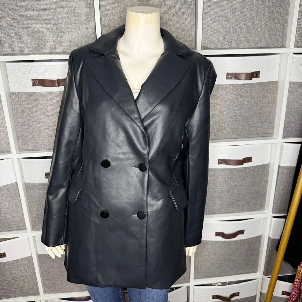 Akira Double Breasted Vegan Leather Blazer Jacket Size Large